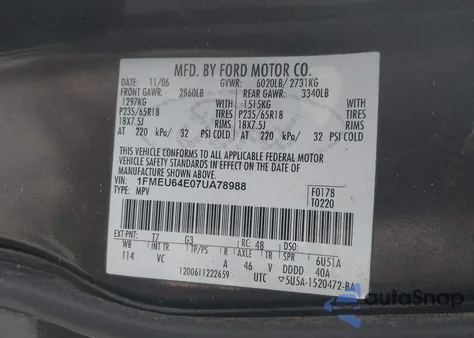 2007 Ford Explorer Eddie Bauer z USA, uszkodzony, nr VIN 1FMEU64E07UA78988